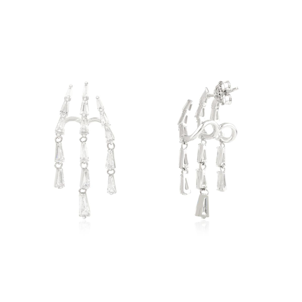 925 Silver White CZ Fringe Earrings