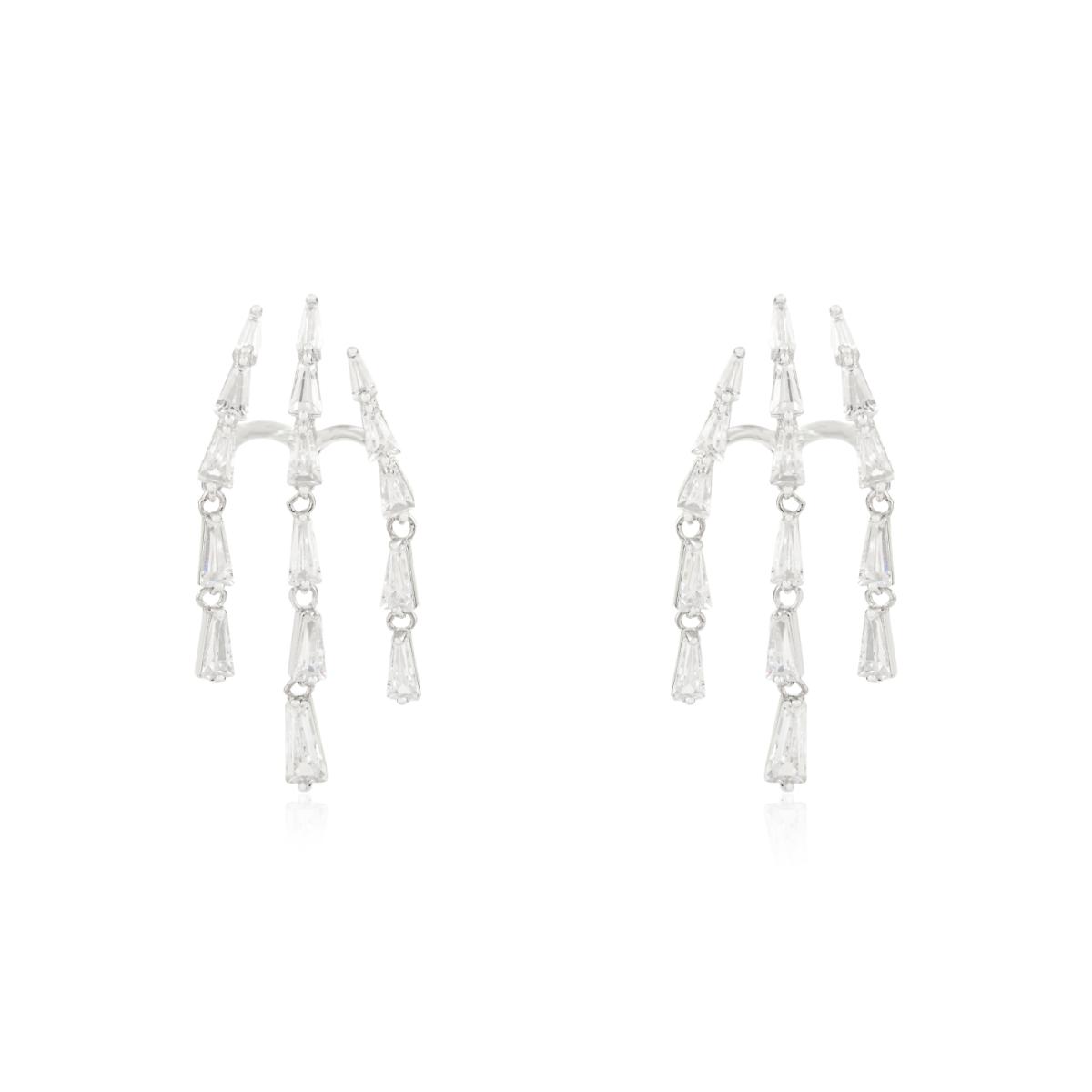 925 Silver White CZ Fringe Earrings