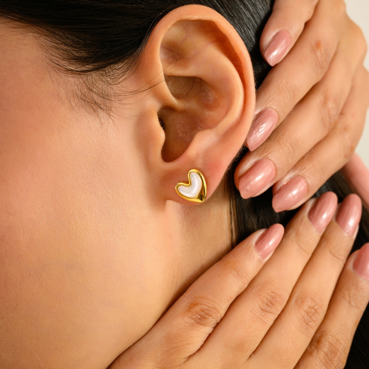 925 Silver Yellow Gold Heart Enamel Stud Earrings