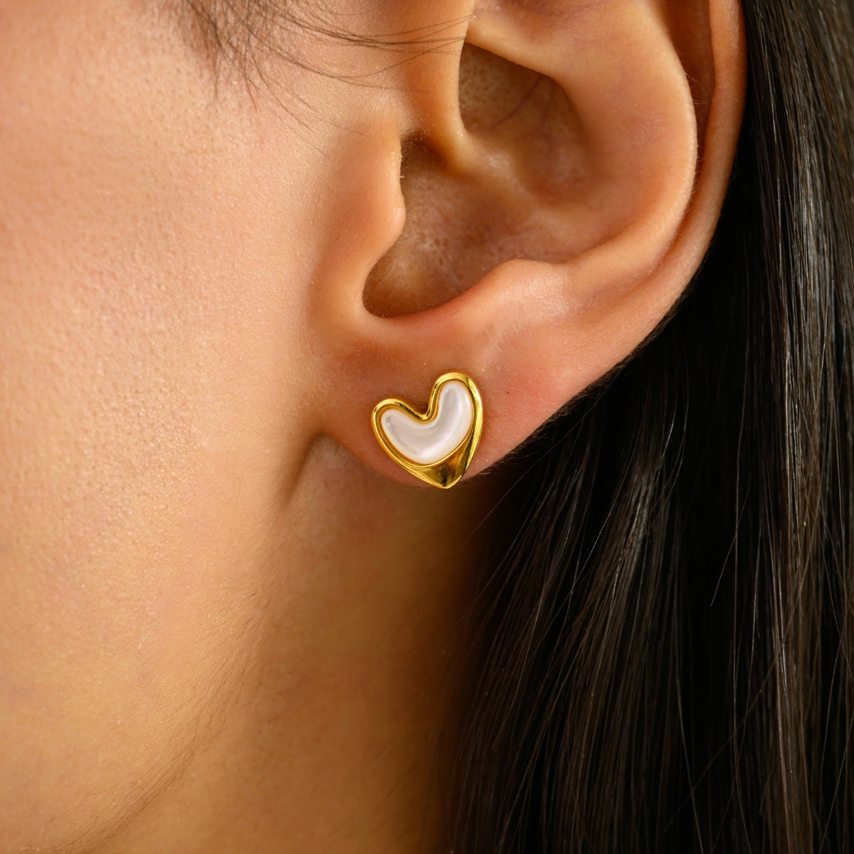 925 Silver Yellow Gold Heart Enamel Stud Earrings