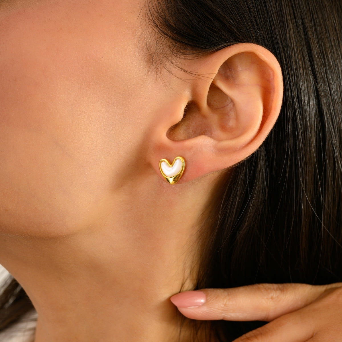 925 Silver Yellow Gold Heart Enamel Stud Earrings