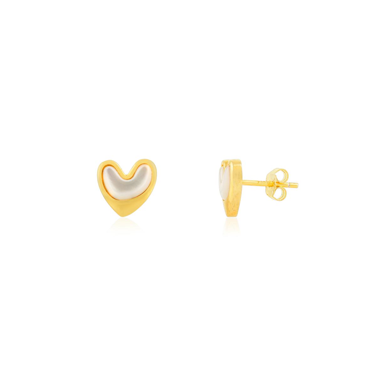 925 Silver Yellow Gold Heart Enamel Stud Earrings