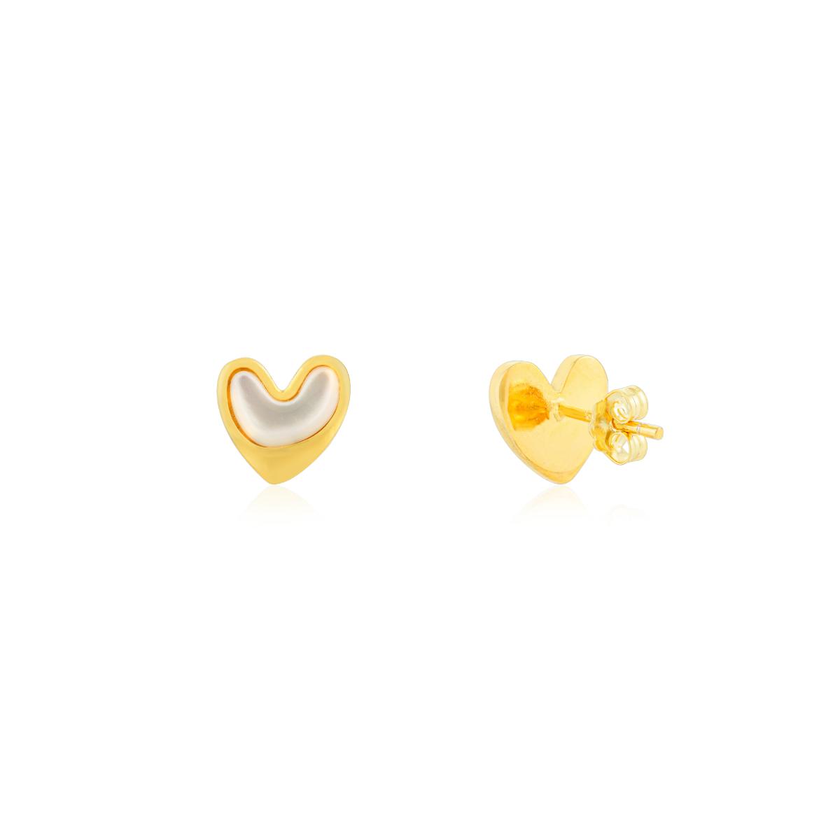 925 Silver Yellow Gold Heart Enamel Stud Earrings