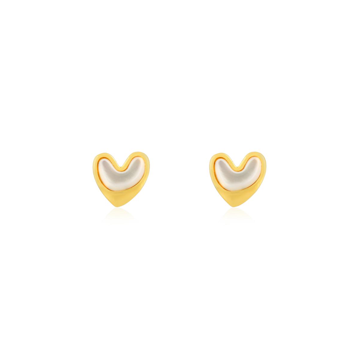 925 Silver Yellow Gold Heart Enamel Stud Earrings