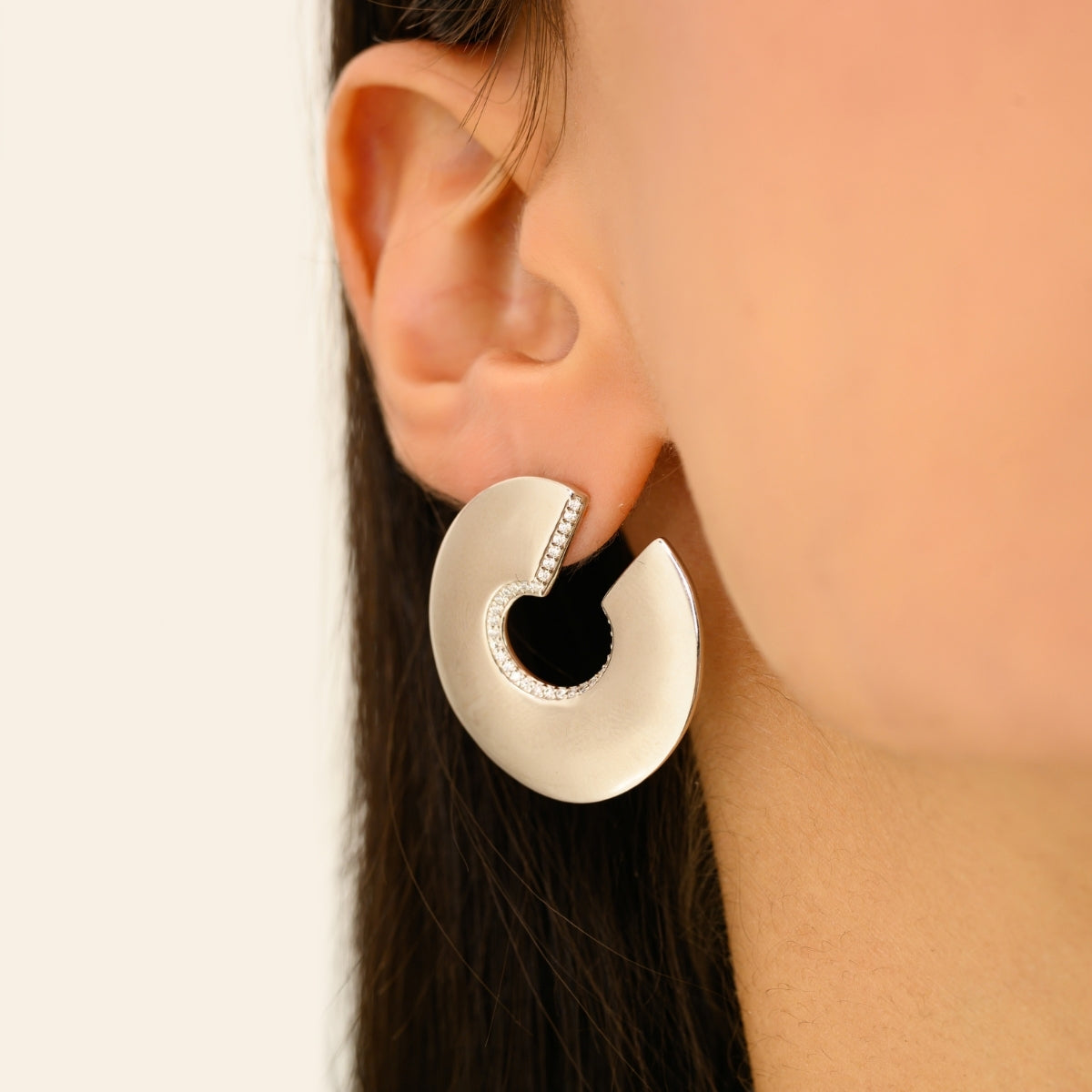 925 Sterling Silver Half Moon Cubic Zirconia Earrings