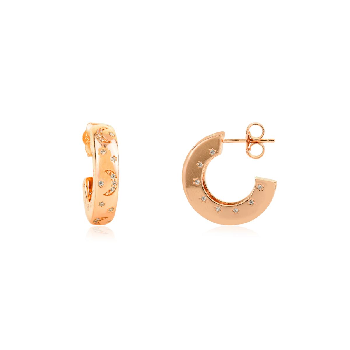925 Silver Rose Gold White CZ Hoop Earrings