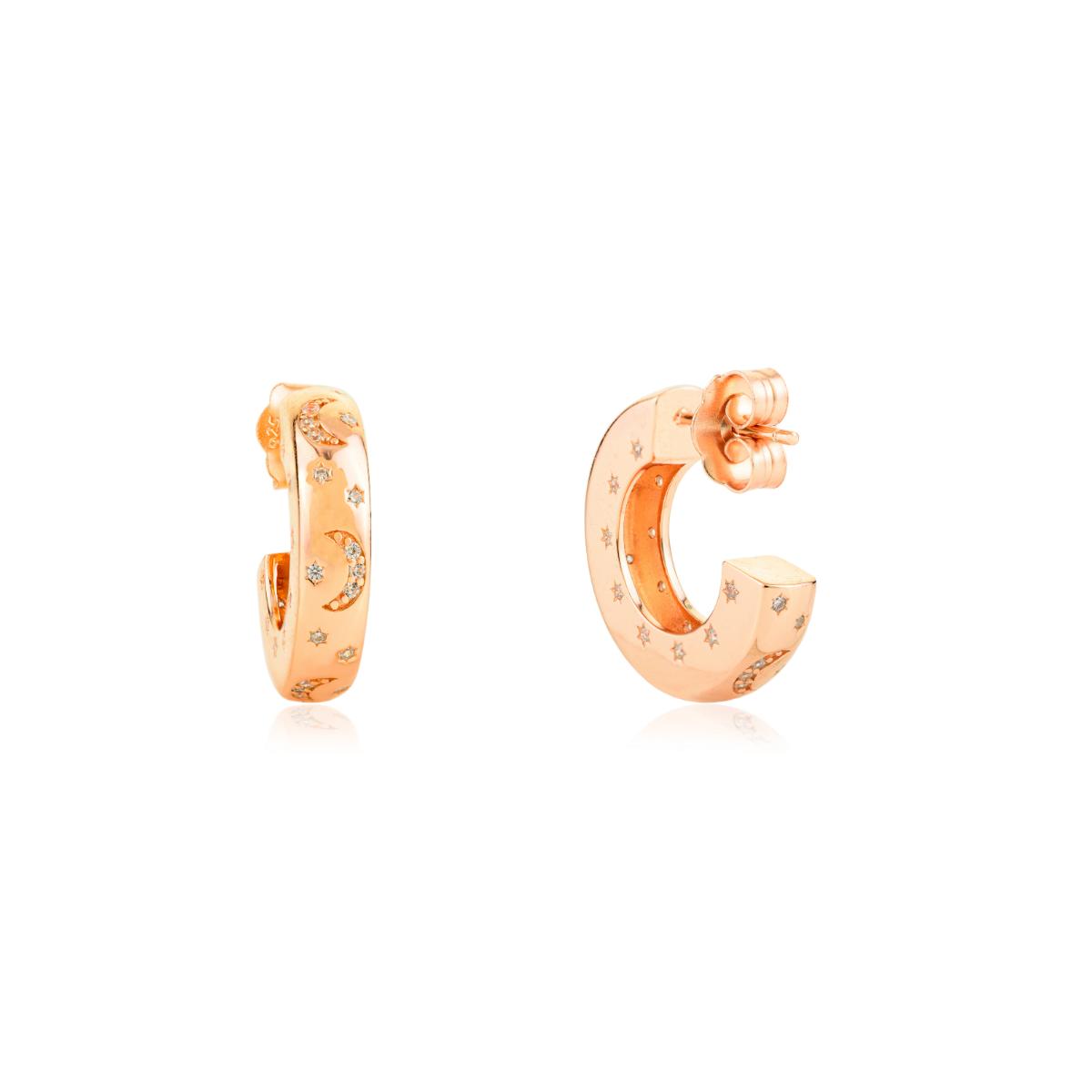 925 Silver Rose Gold White CZ Hoop Earrings