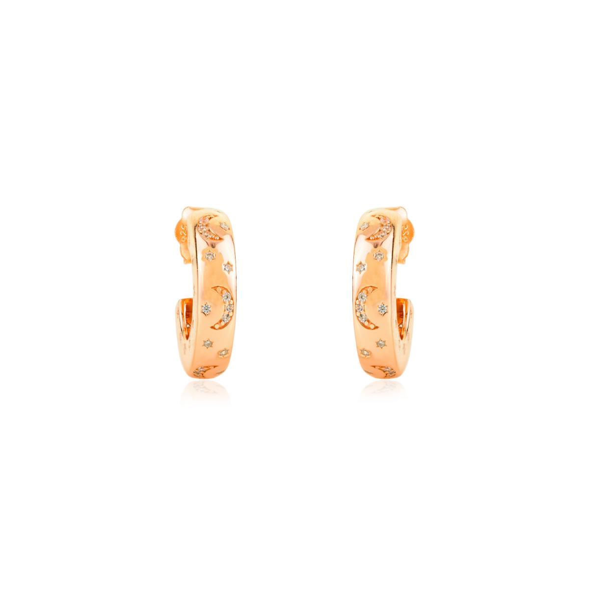 925 Silver Rose Gold White CZ Hoop Earrings