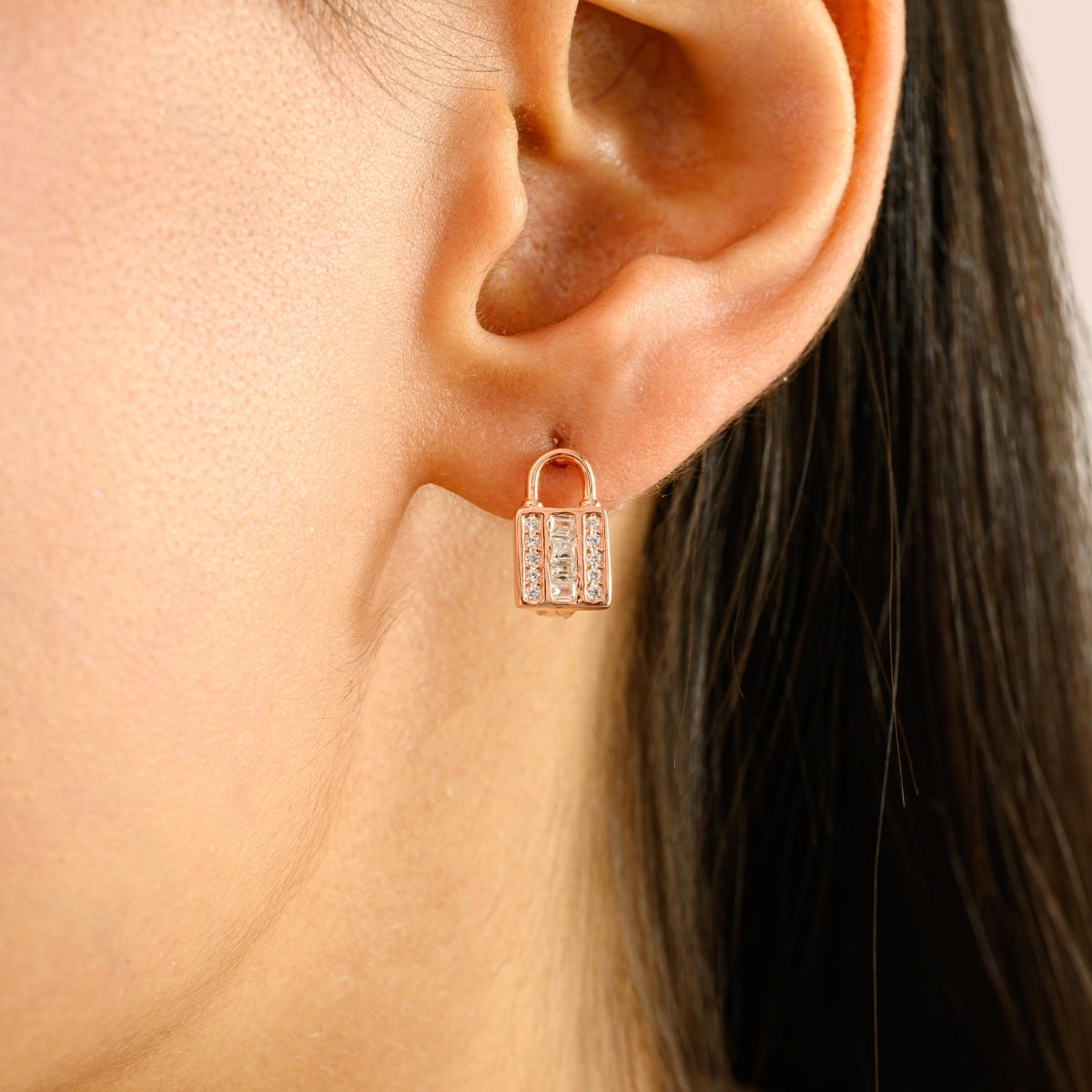 925 Silver Rose Gold White CZ Lever Back Earrings