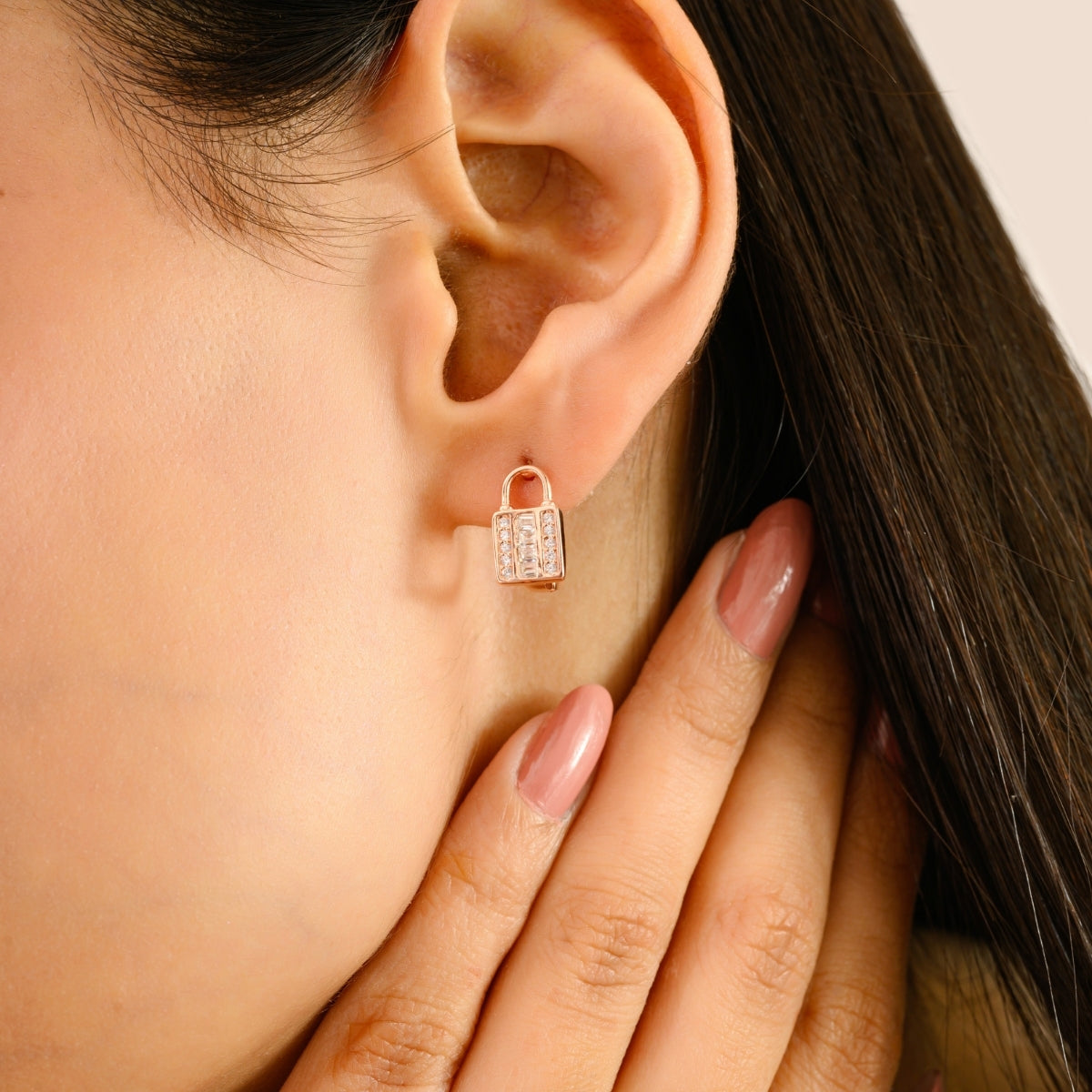 925 Silver Rose Gold White CZ Lever Back Earrings