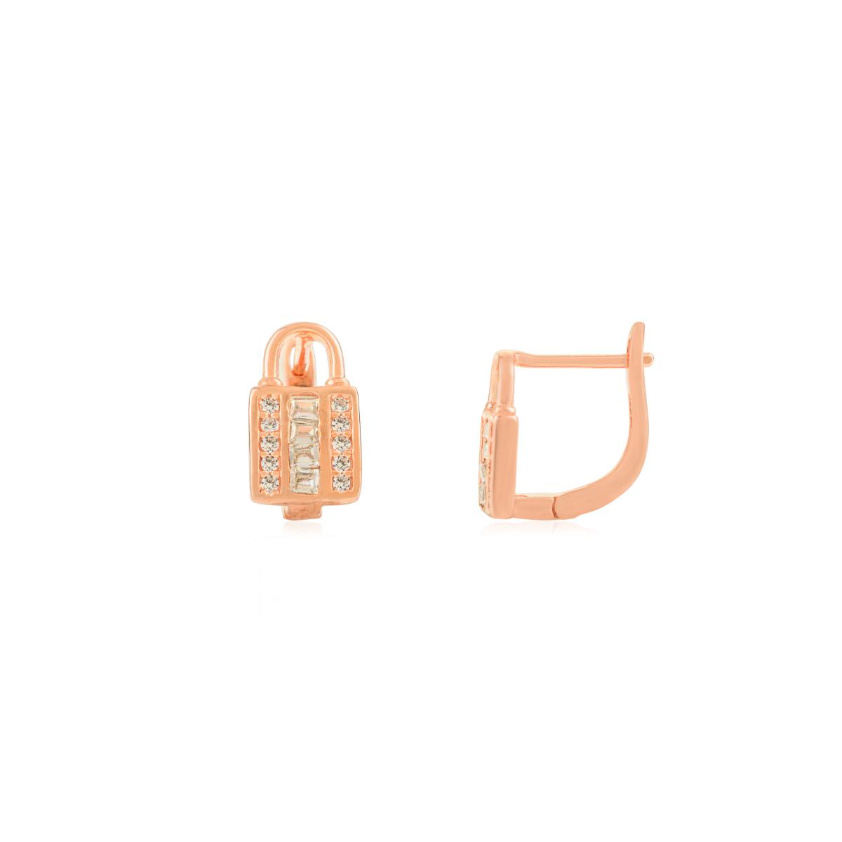 925 Silver Rose Gold White CZ Lever Back Earrings