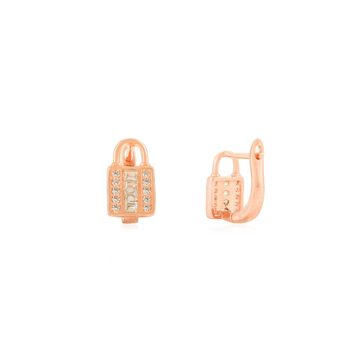 925 Silver Rose Gold White CZ Lever Back Earrings