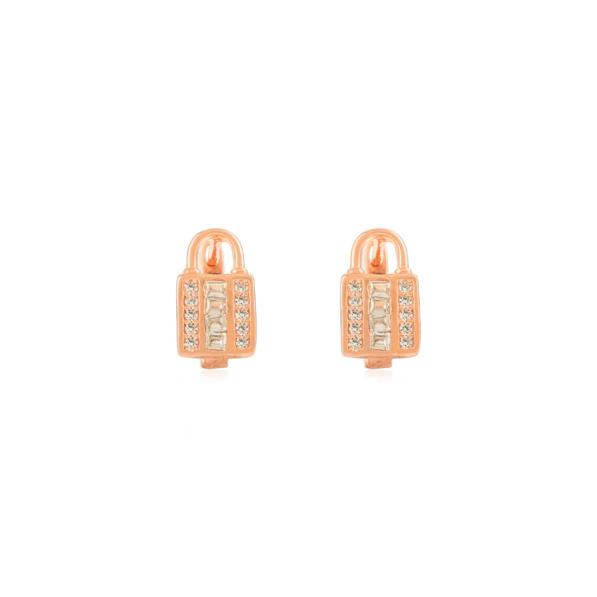 925 Silver Rose Gold White CZ Lever Back Earrings