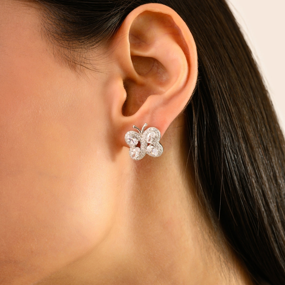 925 Silver White CZ Dainty Butterfly Earrings