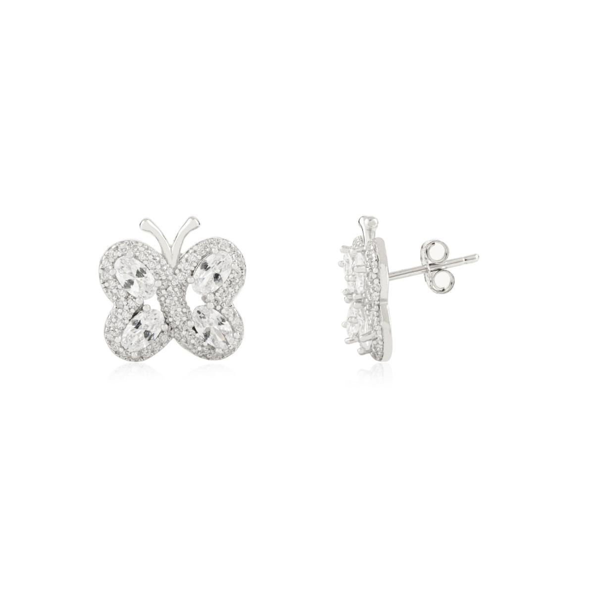 925 Silver White CZ Dainty Butterfly Earrings