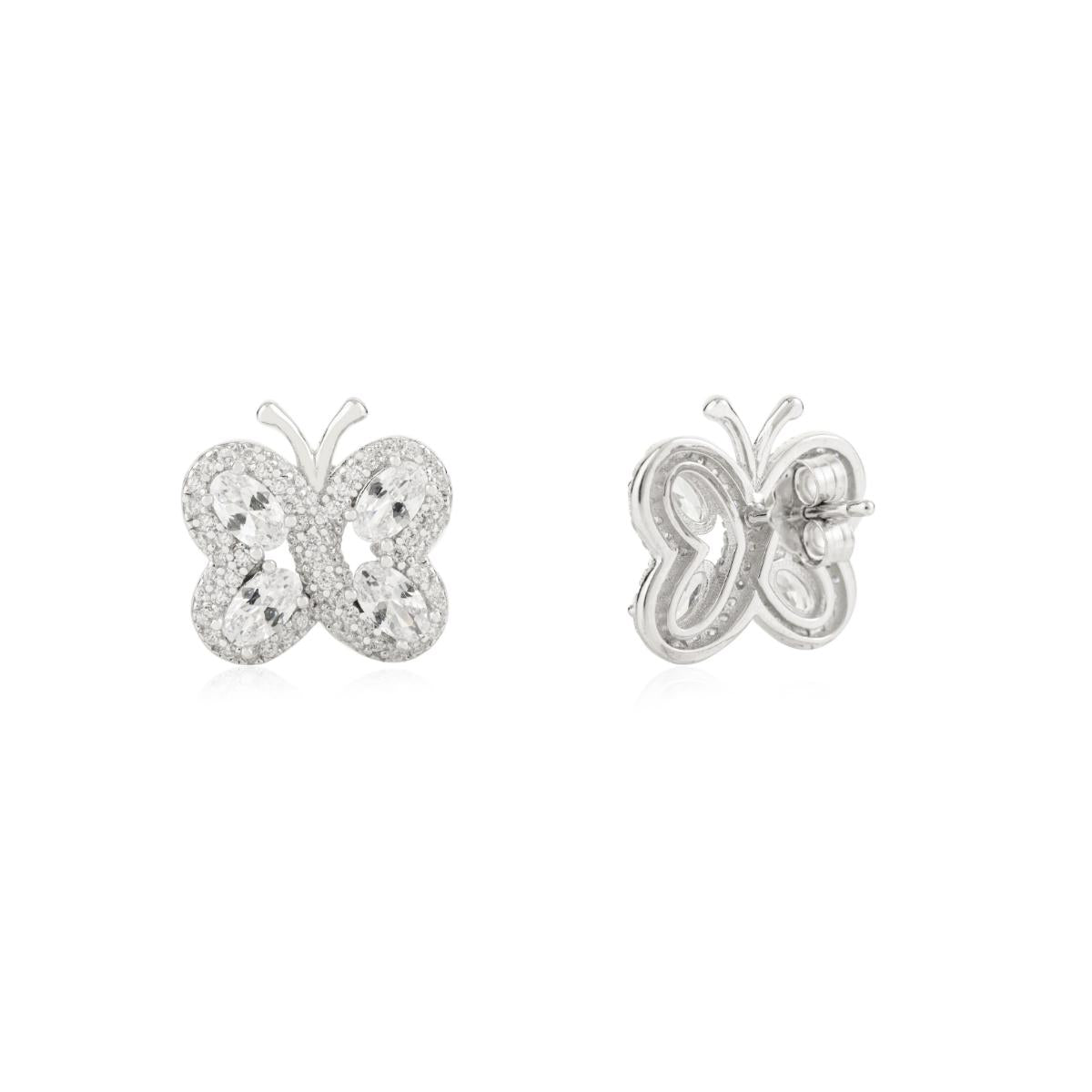 925 Silver White CZ Dainty Butterfly Earrings
