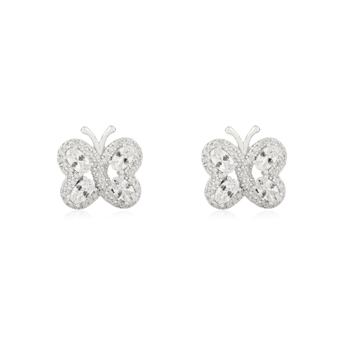 925 Silver White CZ Dainty Butterfly Earrings