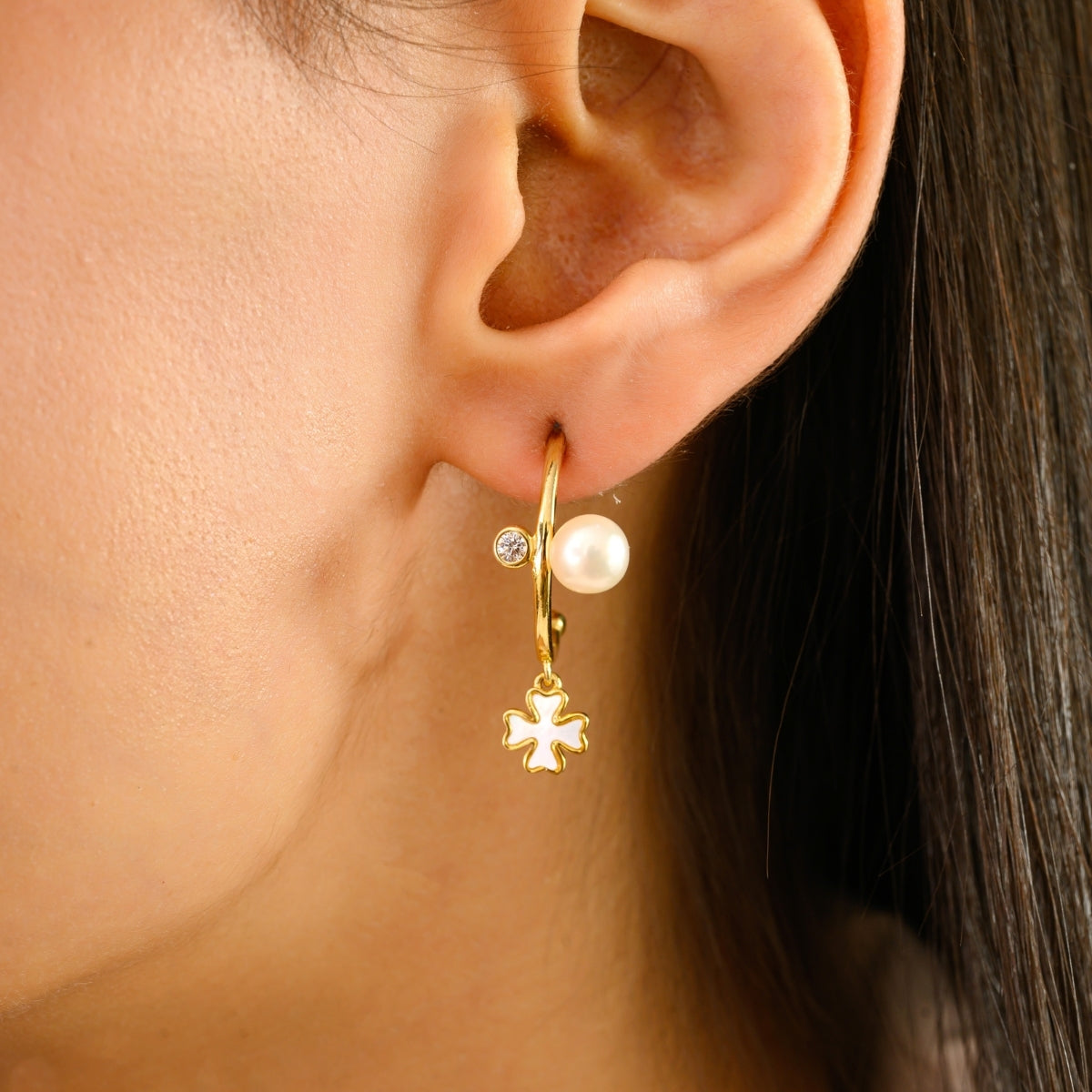925 Silver Yellow Gold Plated Semi Hoop Charm Earrings