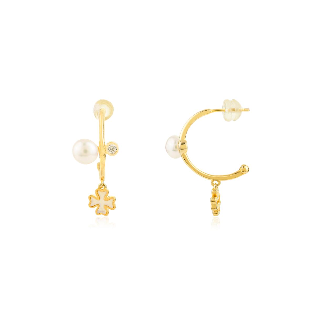 925 Silver Yellow Gold Plated Semi Hoop Charm Earrings