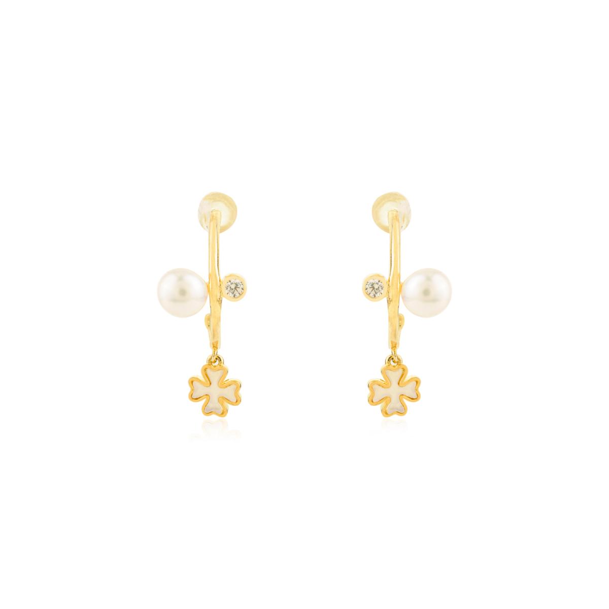 925 Silver Yellow Gold Plated Semi Hoop Charm Earrings