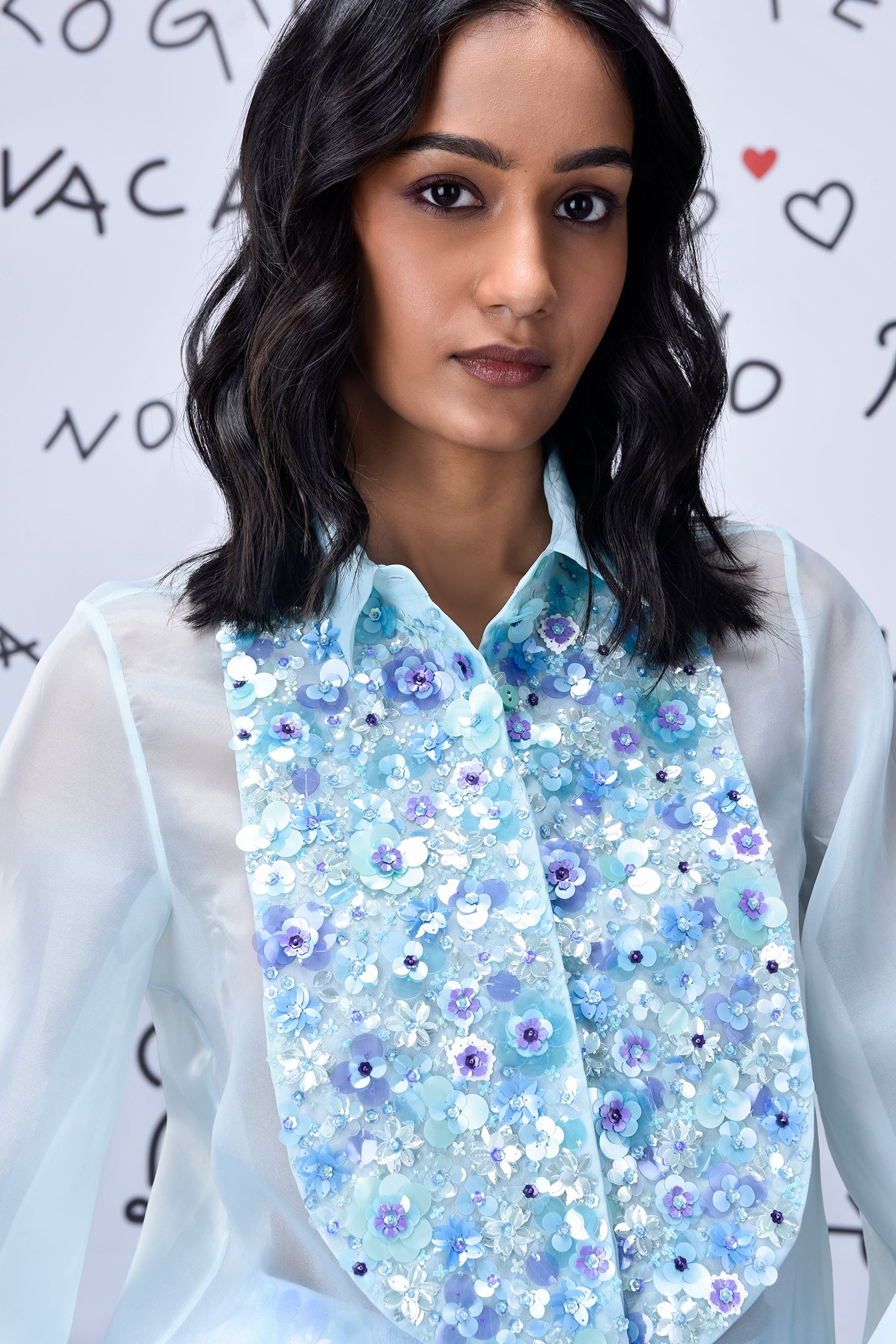 3D Sequence Collar Regular Fit Top- Light Blue