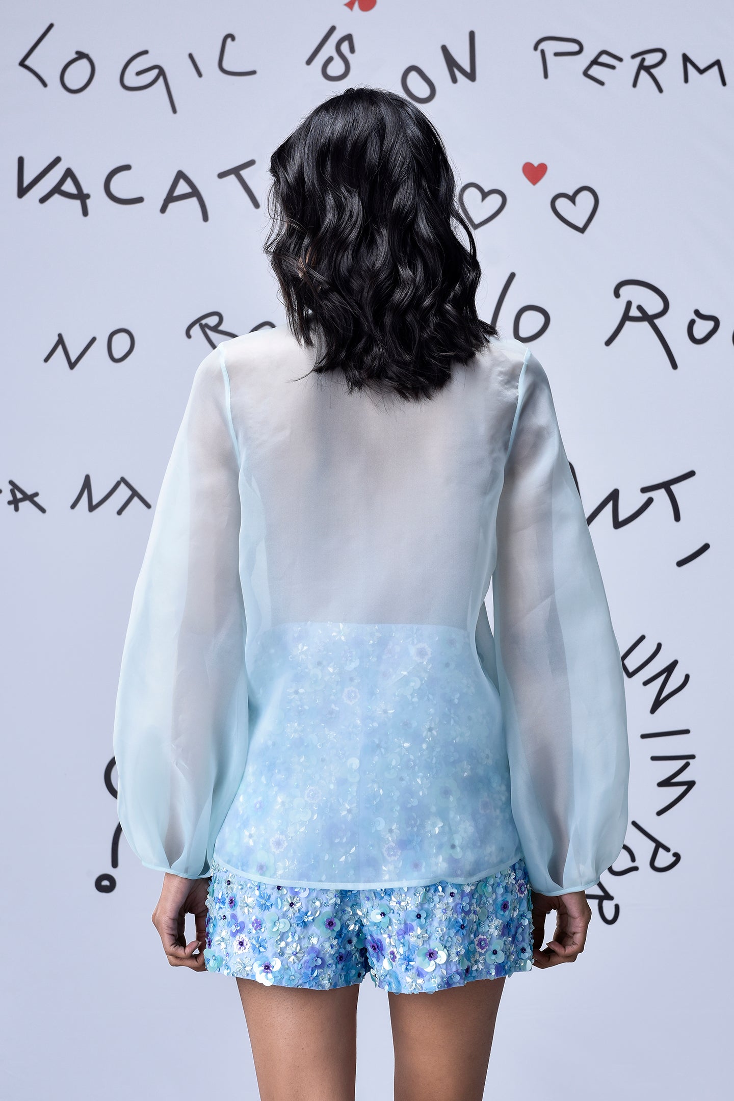 3D Sequence Collar Regular Fit Top- Light Blue