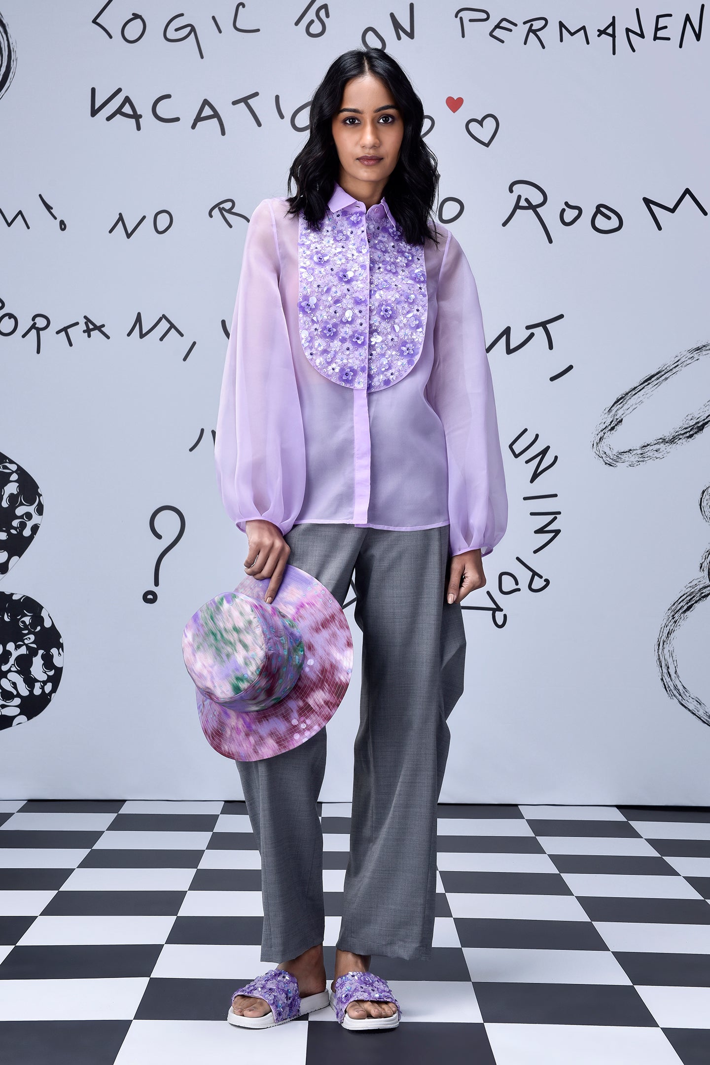 3D Sequence Collar Regular Fit Top- Lavender