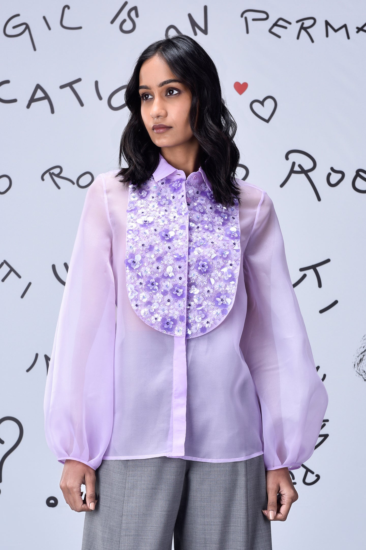 3D Sequence Collar Regular Fit Top- Lavender