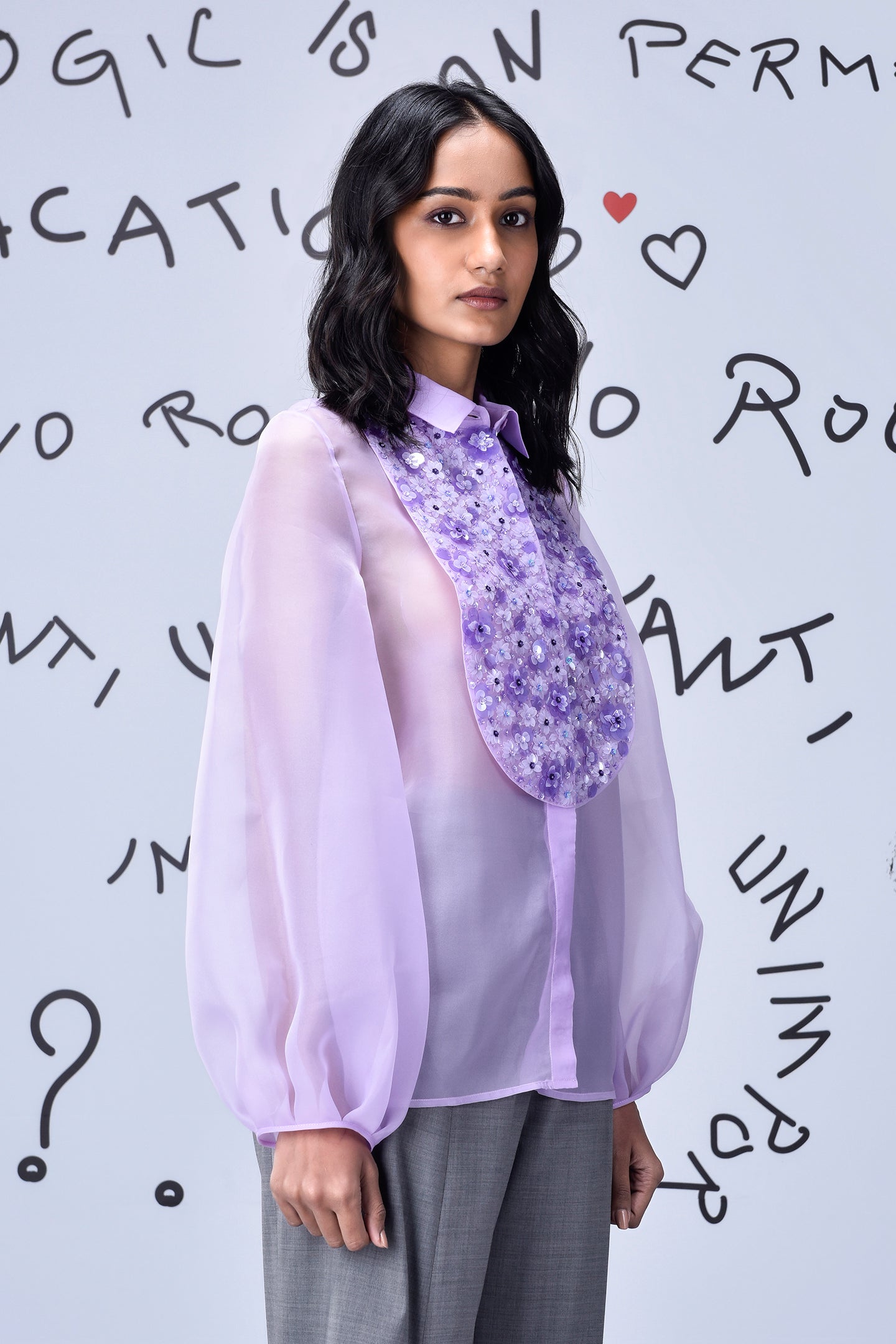 3D Sequence Collar Regular Fit Top- Lavender