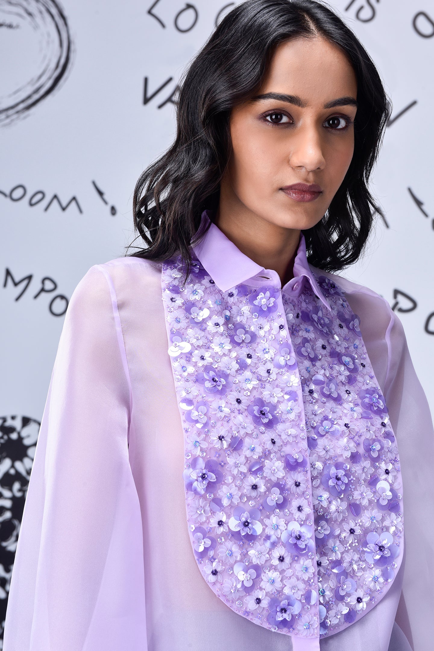 3D Sequence Collar Regular Fit Top- Lavender