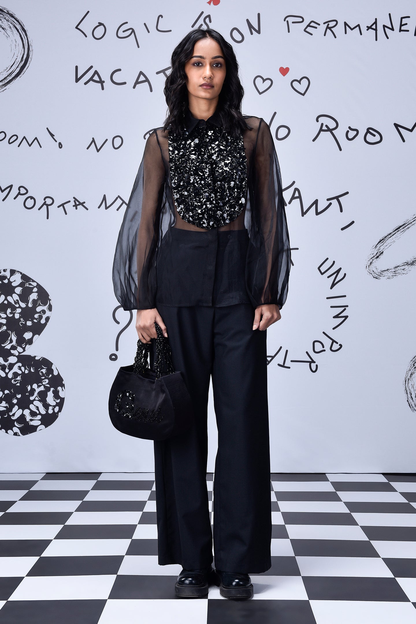 3D Sequence Collar Regular Fit Top - Black