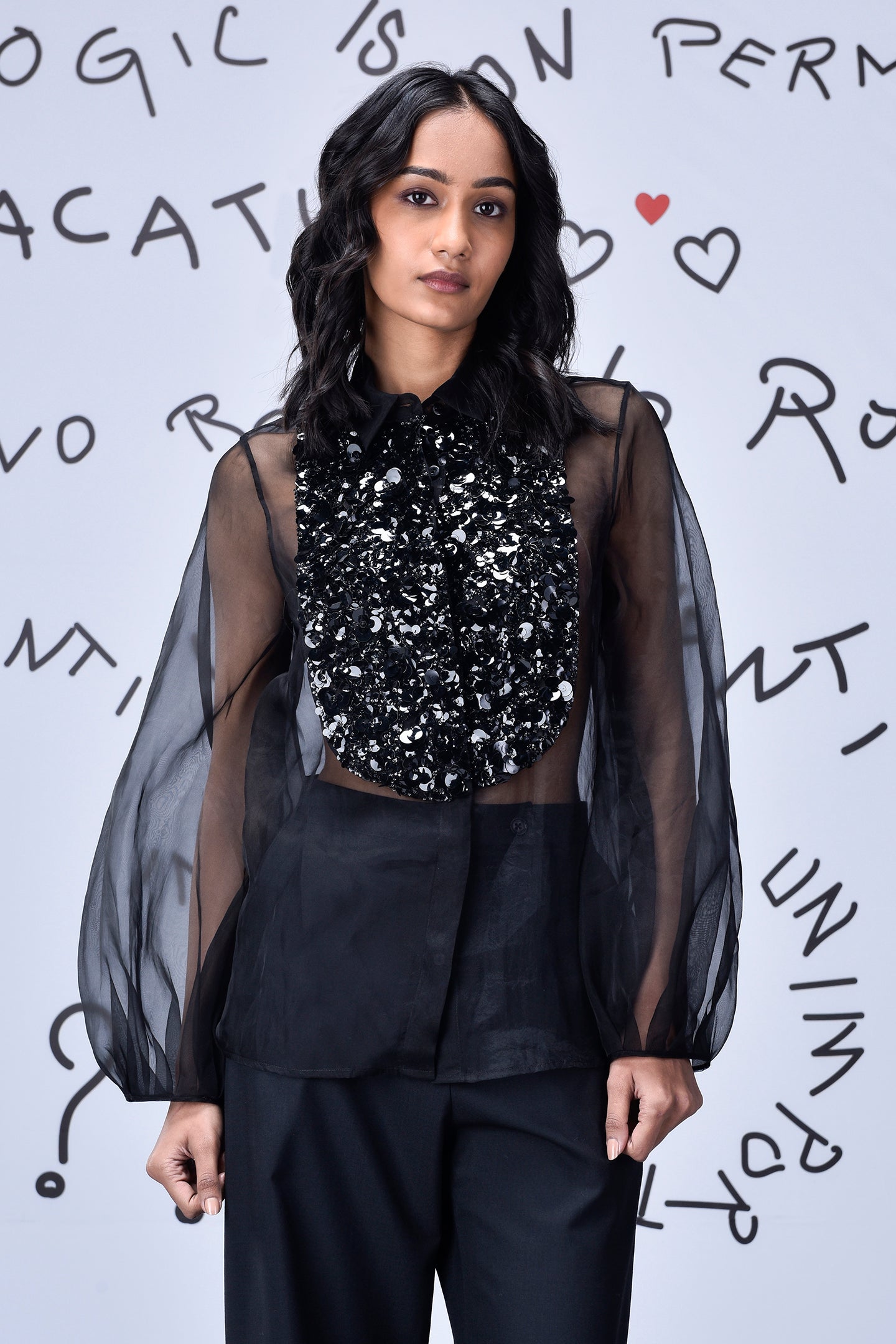 3D Sequence Collar Regular Fit Top - Black