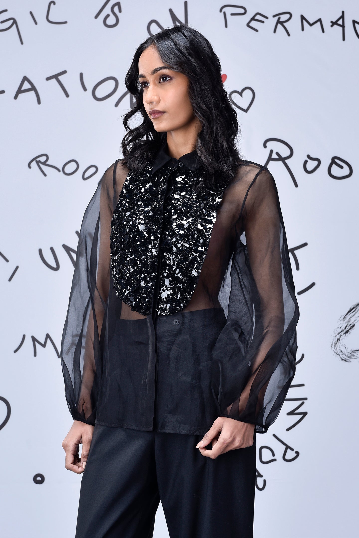 3D Sequence Collar Regular Fit Top - Black