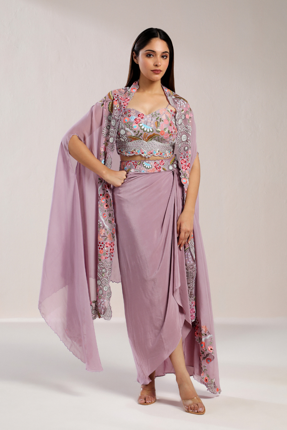 Lavender Top And Draped Skirt Set