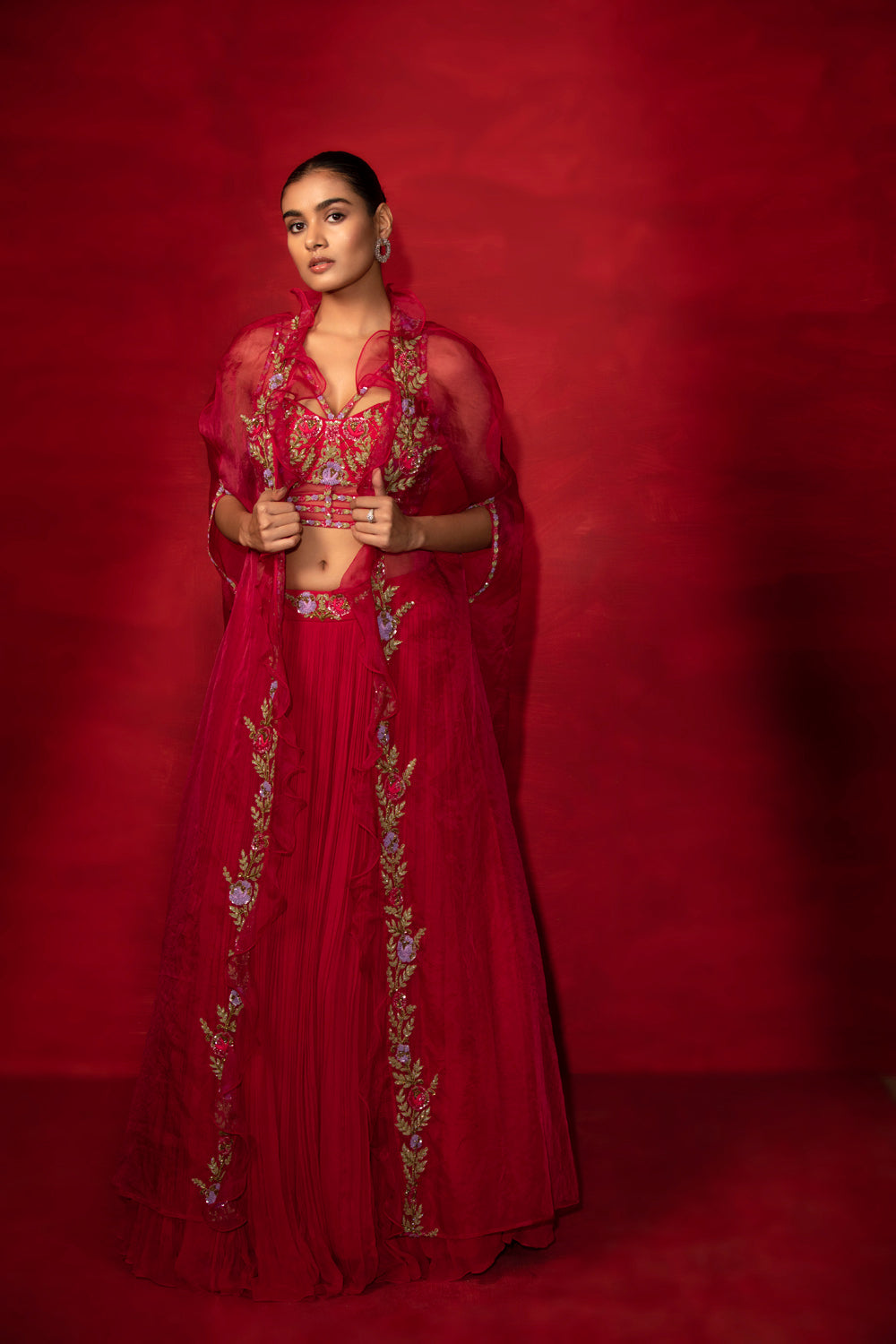 Embroidered Corset Lehenga With Cape - Auraya Fashion