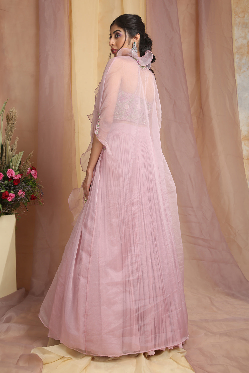 Multi Color Corset With Skirt And Cape Set - Auraya Fashion