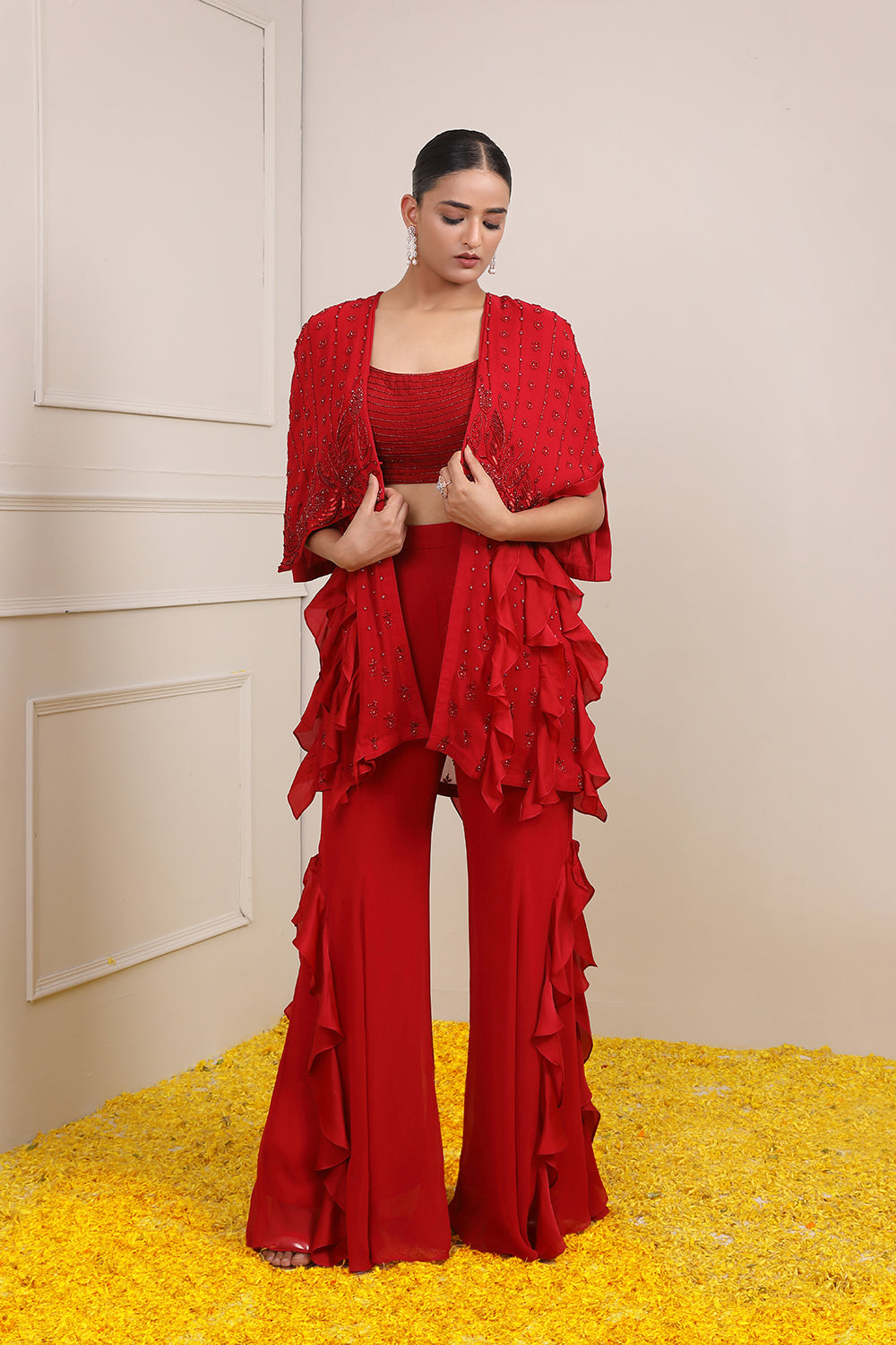 Amina Ruffled Cape Set - Auraya Fashion - Miku Kumar -