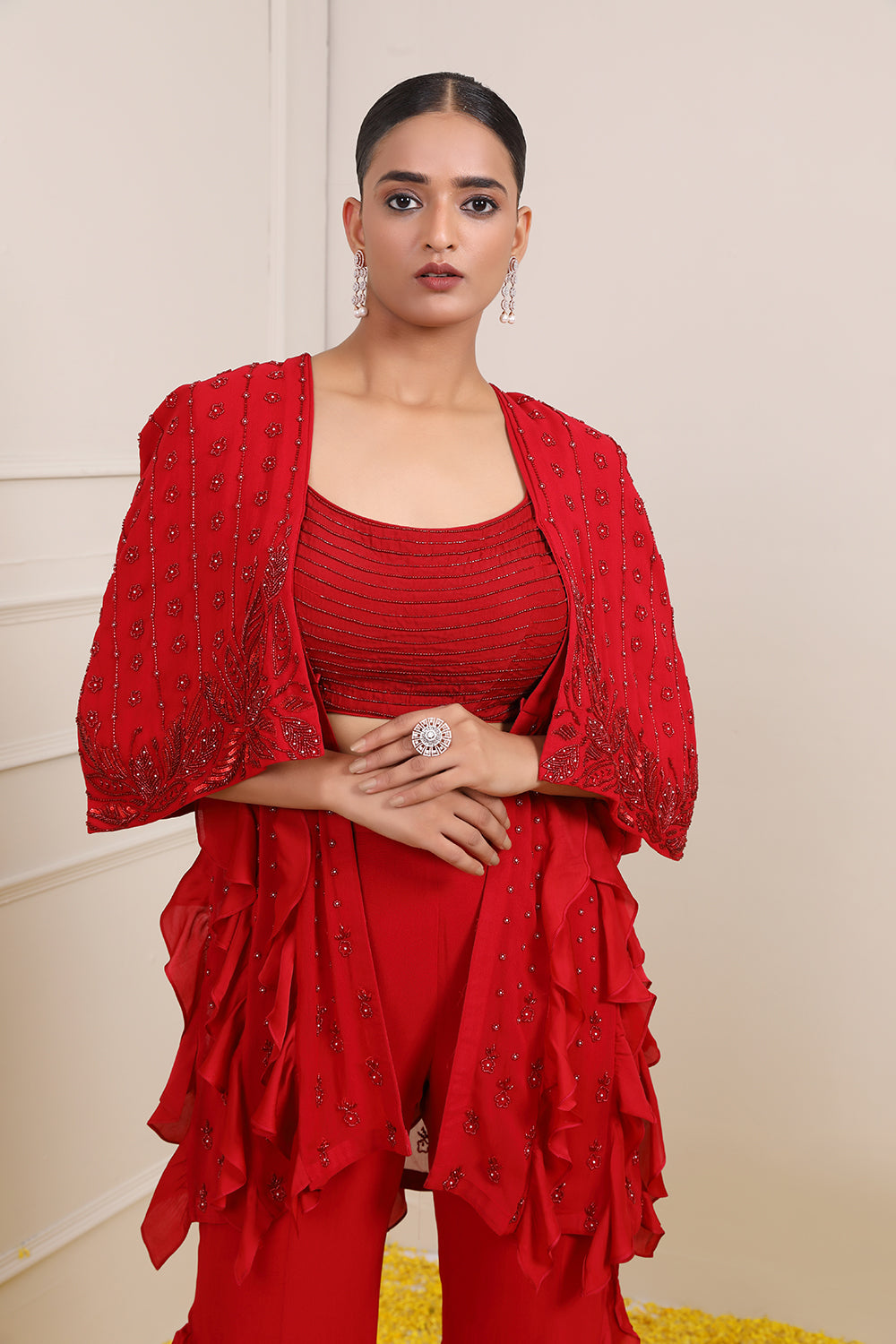Amina Ruffled Cape Set - Auraya Fashion