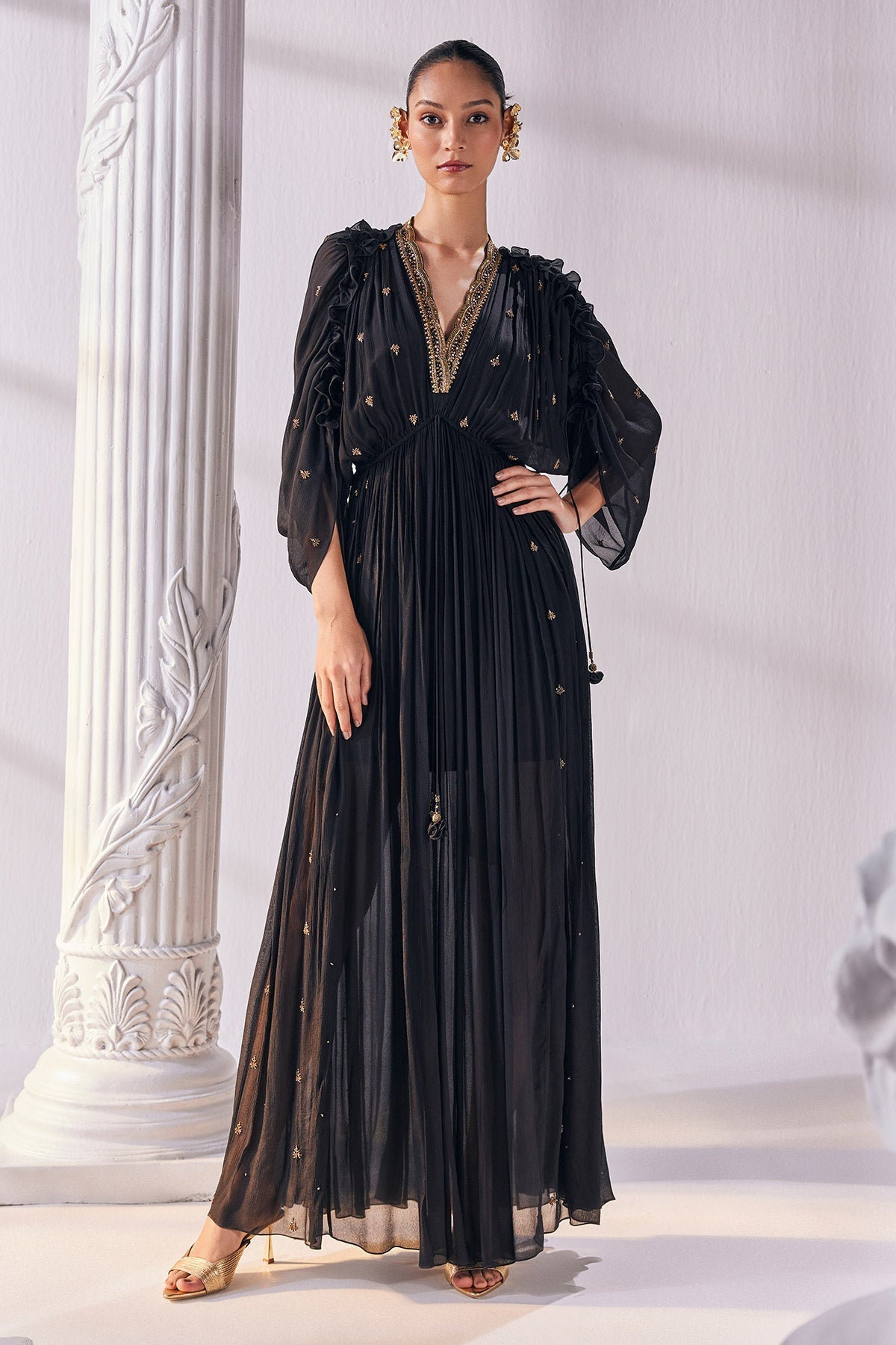 Black Chiffon Kaftan Dress Black / 5XL