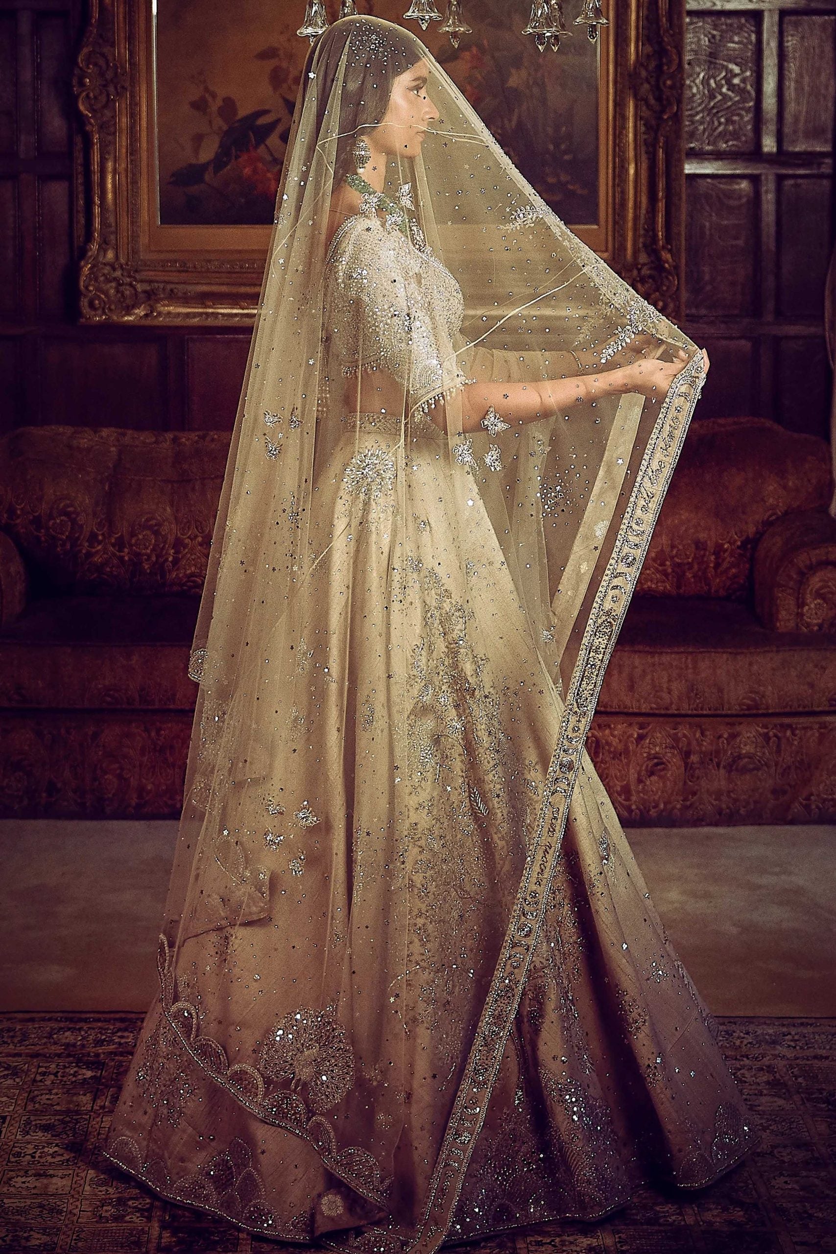The Silver Needle Tree of Life Lehenga