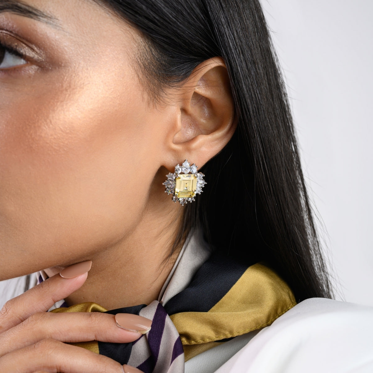 Yellow Diamond Spike Earrings with Sparkling CZ Crystals