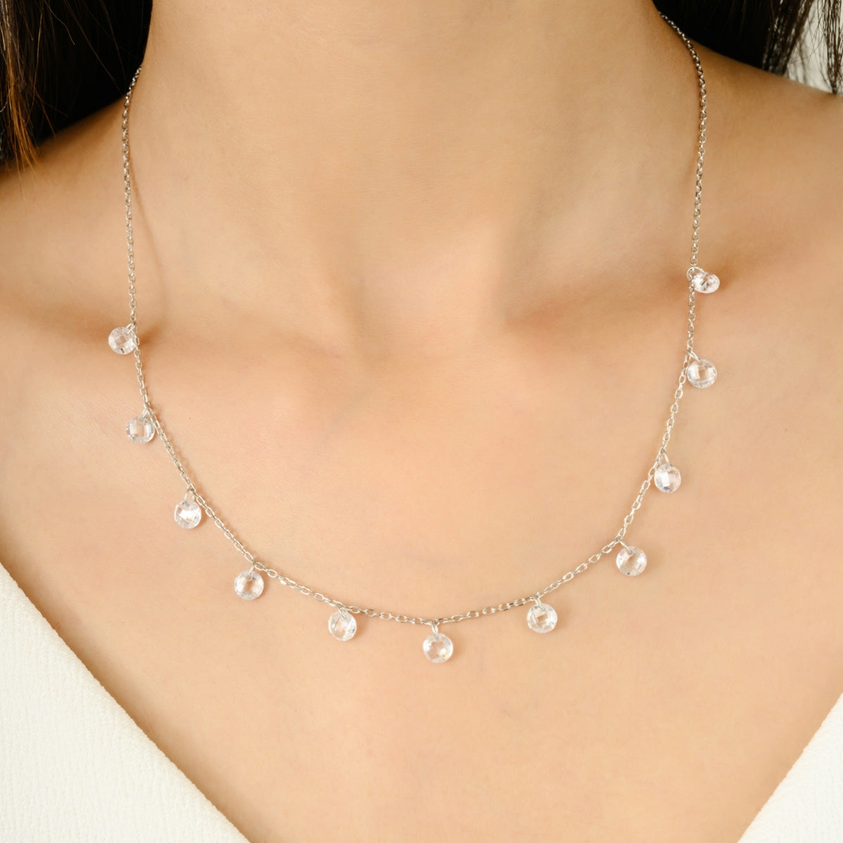 925 Silver CZ Diamond Charm Necklace