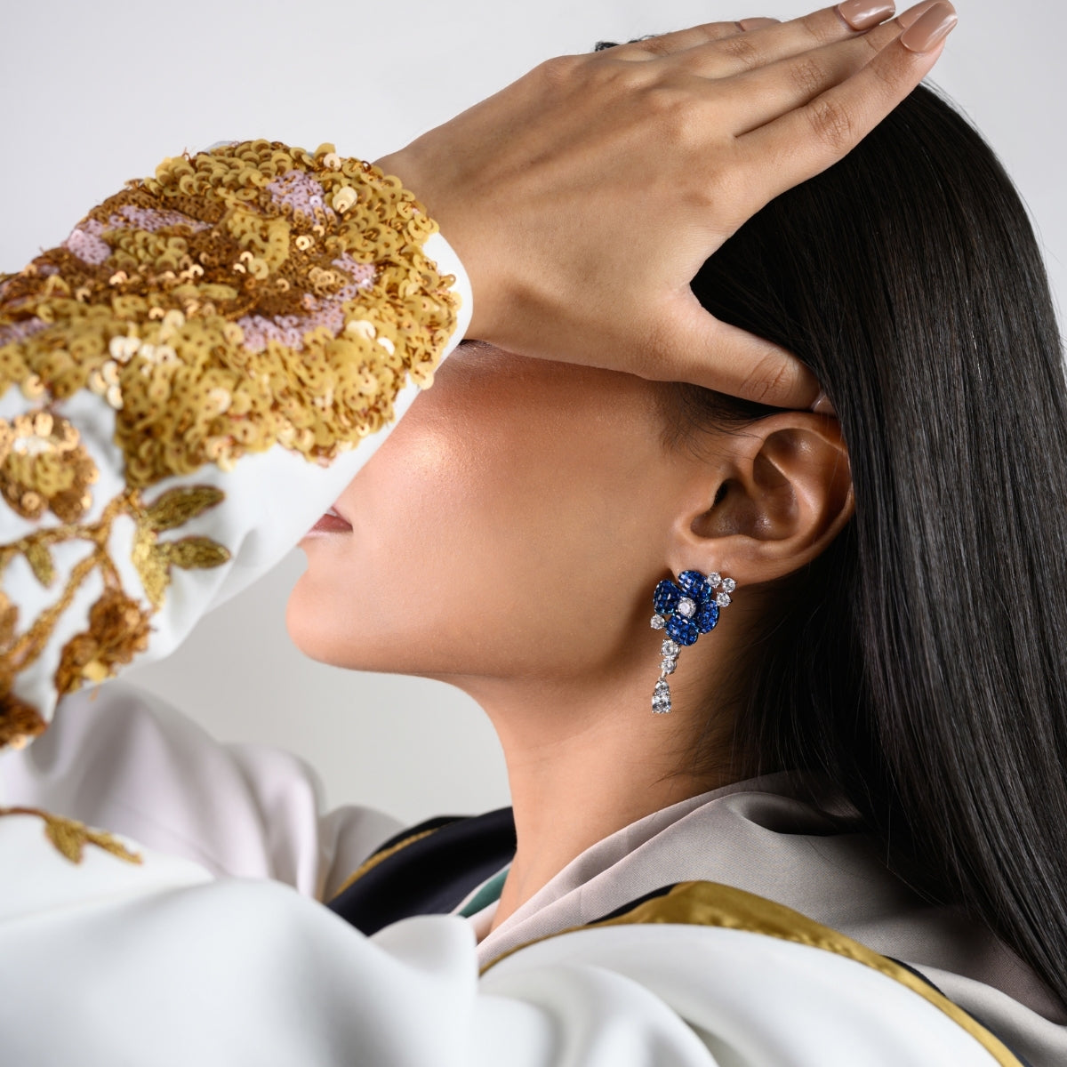 925 Silver Flower Dangle Earrings - Stunning Blue and Pink CZ Diamonds