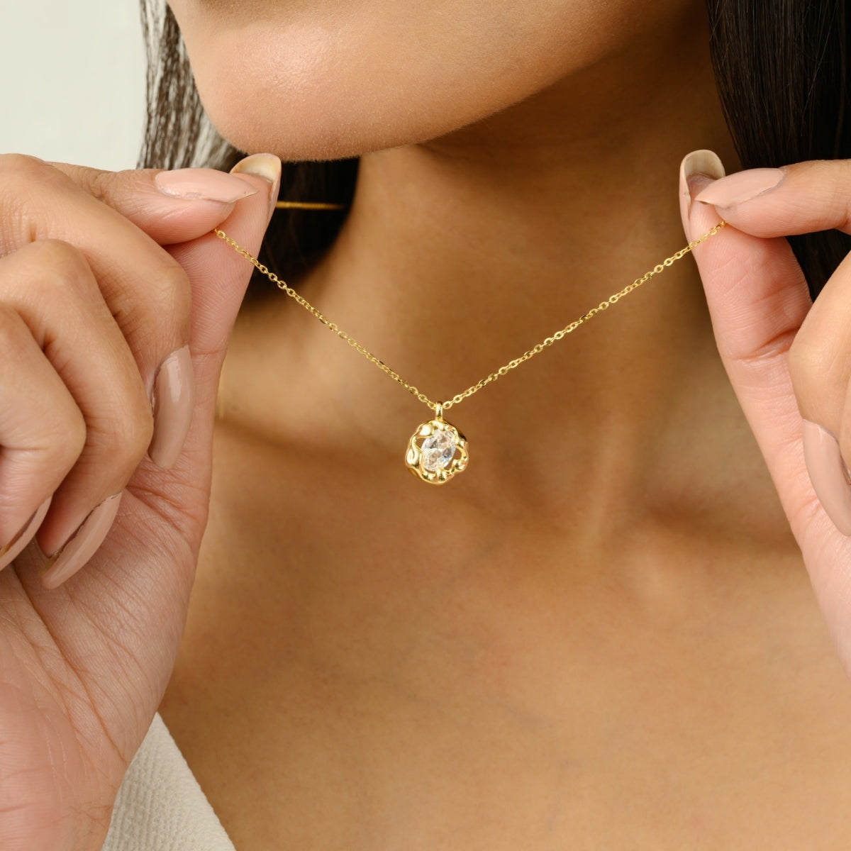 925 Silver CZ Diamond Drop Necklaces in Yellow and White Gold Finish