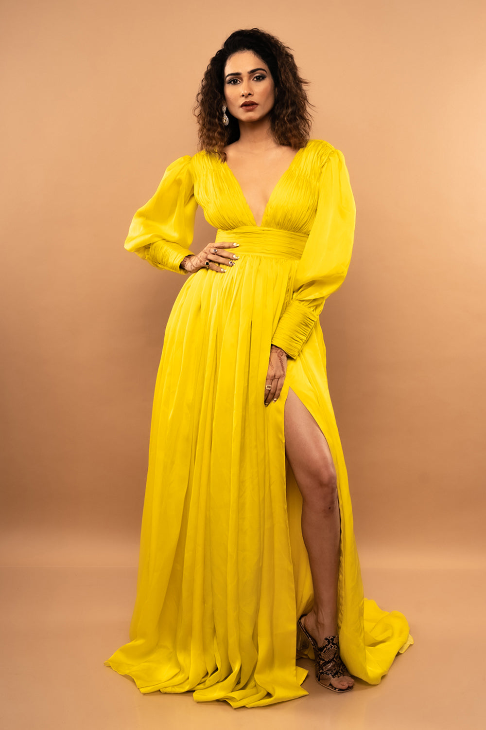 Lime Yellow Gown - Auraya Fashion - Ranbir Mukherjee - #tag1# - #tag2# - #tag3# - #tag3#