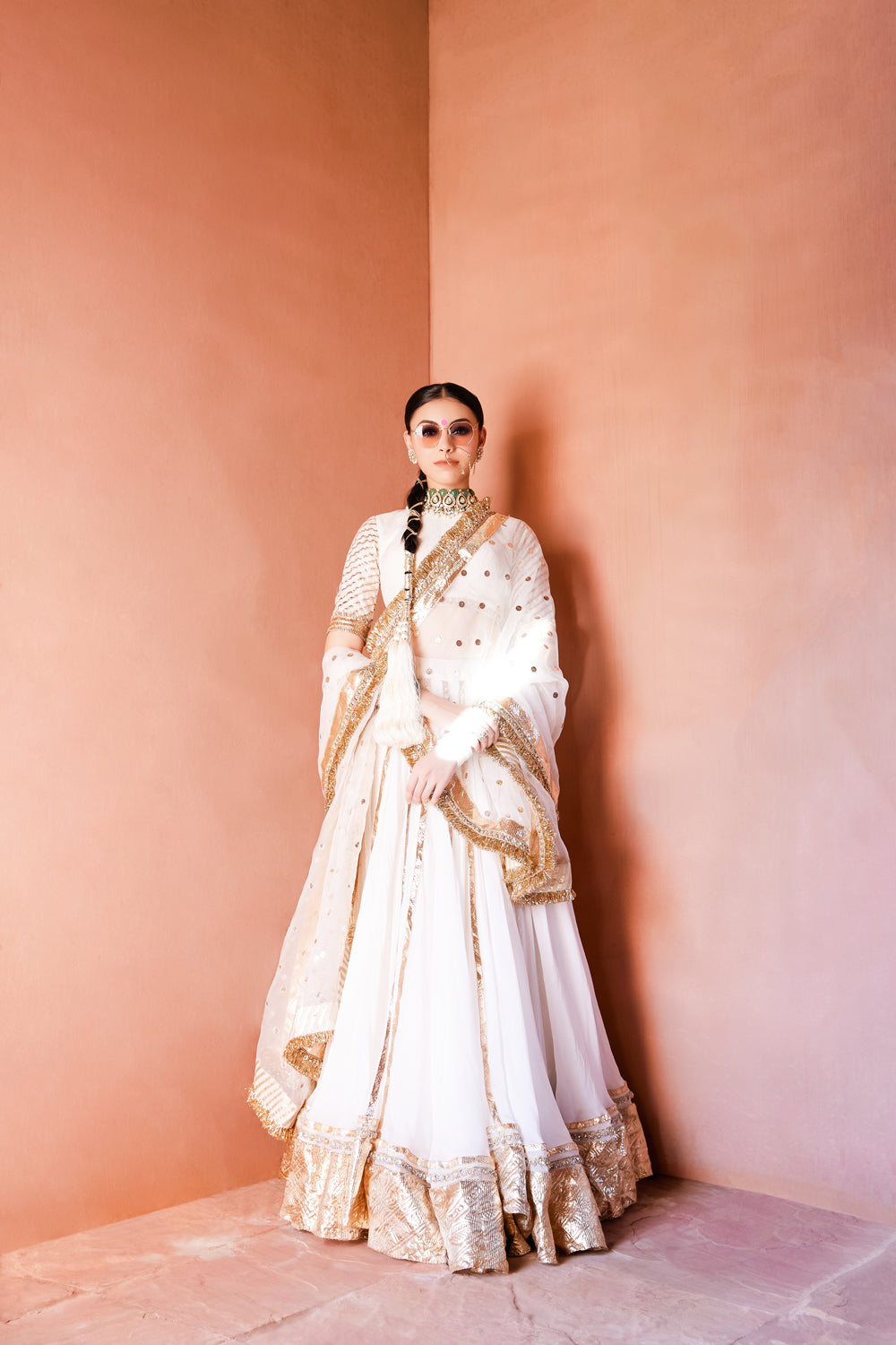 Ivory Flowy Gota Organza Lehenga Set - Auraya Fashion - Ranbir Mukherjee - #tag1# - #tag2# - #tag3# - #tag3#