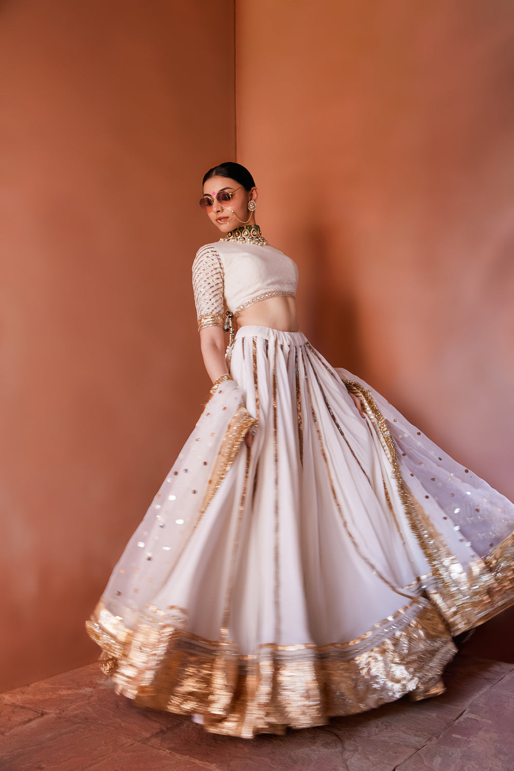 Ivory Flowy Gota Organza Lehenga Set - Auraya Fashion -  - #tag1# - #tag2# - #tag3# - #tag3#