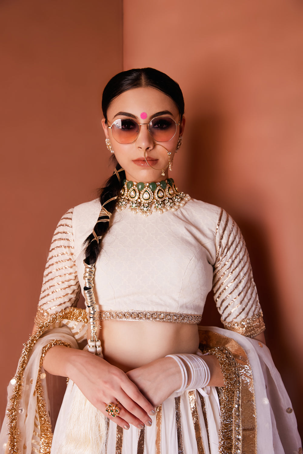 Ivory Flowy Gota Organza Lehenga Set - Auraya Fashion -  - #tag1# - #tag2# - #tag3# - #tag3#