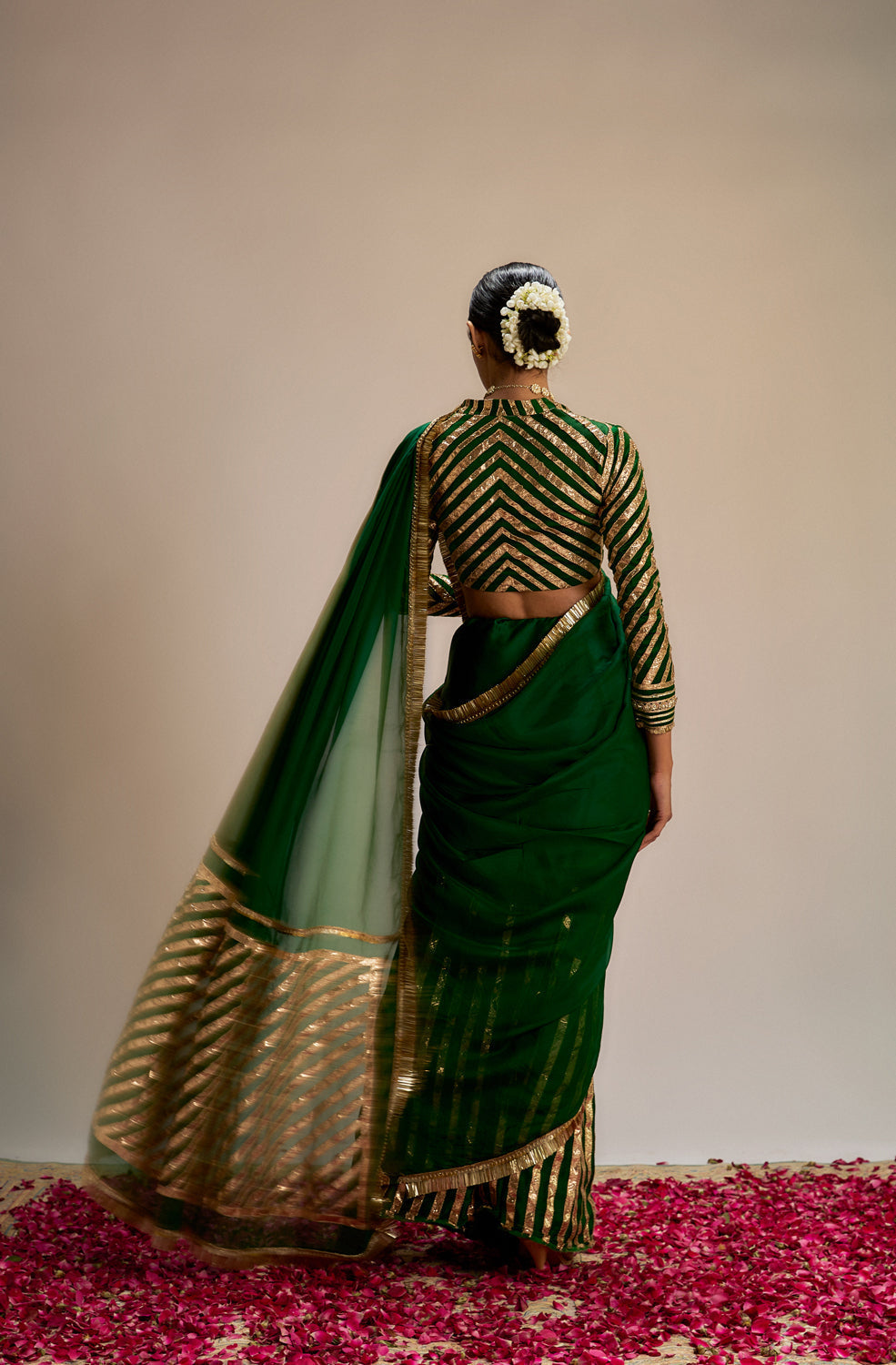 Dark Green Modal Silk- Organza Gota Work Saree Set - Auraya Fashion -  - #tag1# - #tag2# - #tag3# - #tag3#