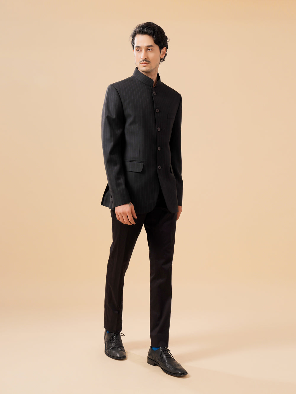 Classic Bandhgala With Contrast Pin Stripe - Auraya Fashion -  - #tag1# - #tag2# - #tag3# - #tag3#